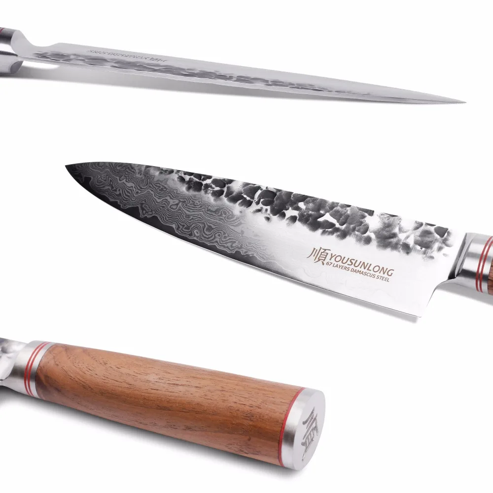 YOUSUNLONG Chef Knife 8 Inch Professional Gyuto Damascus Steel V10 Steel Core,Natura Americas Walnut Wood Handle 5