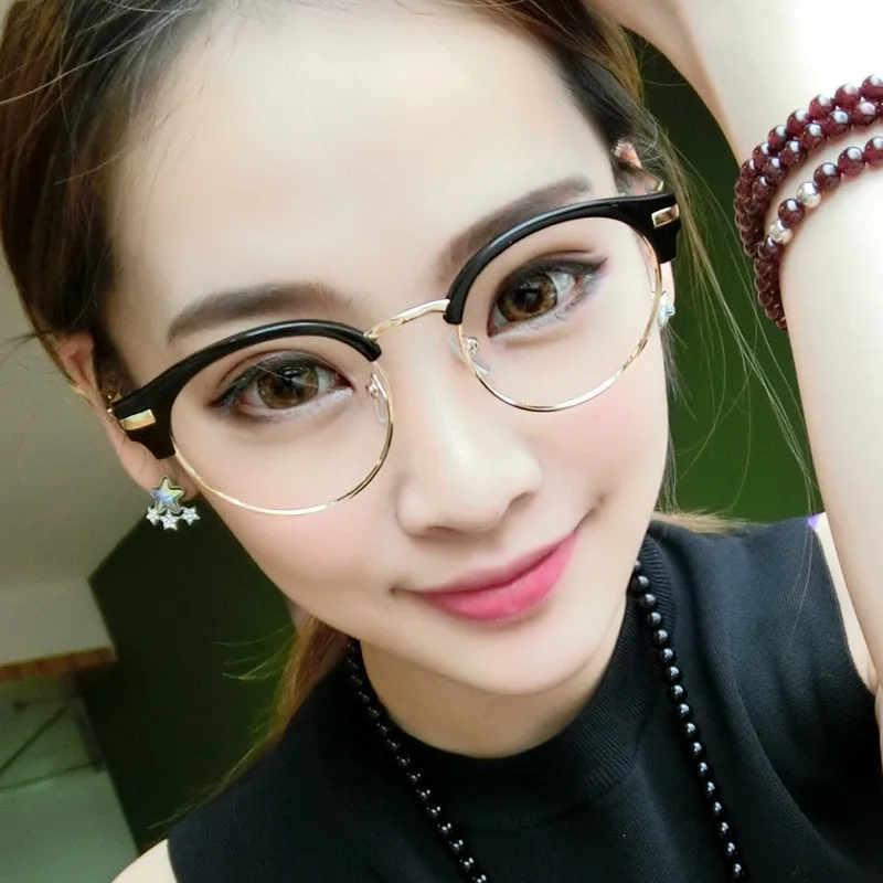 2016 fashion metal half frame glasses frame retro women men reading glasses uv protection clear lens