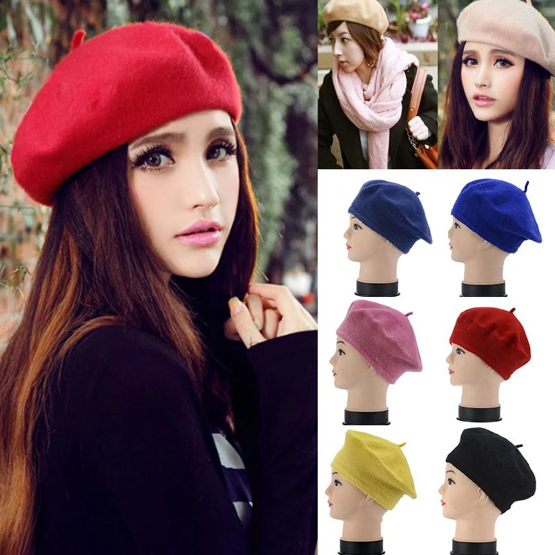 Lady Spring Winter Berets Hat Painter style hat Women Wool Vintage