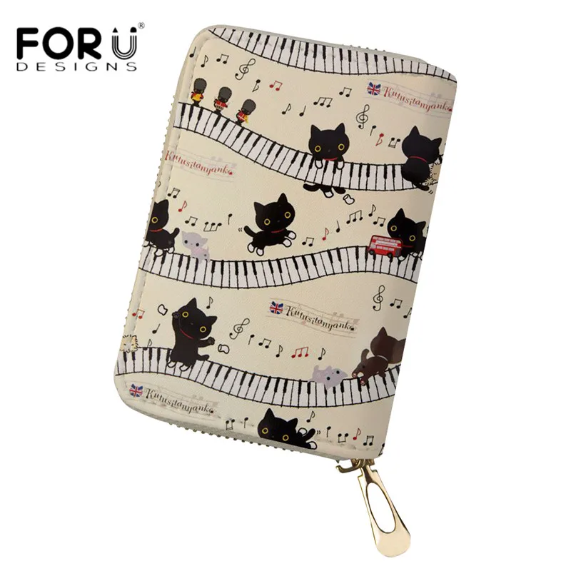 

FORUDESIGNS Music Note Cats Print Cute Card Holders Casual Women Luxury Leather Bank Card Storage Bags Fashion Girls Coin Purses