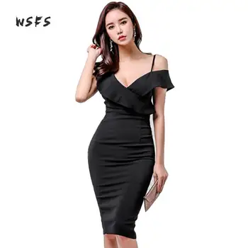 

Summer Red Black Dresses Vneck Spaghetti Strap One Shoulder Women Dress Office Lady Sexy Party Bandage Bodycon Pencil Midi Dress