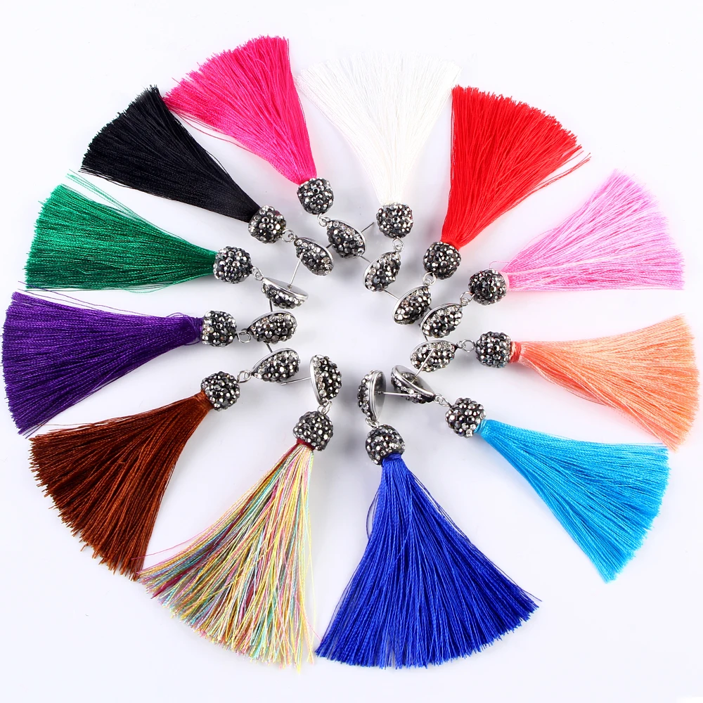 

Resin Rhinestone Tassel Earring Long Multi-Color Bohemia Handmade Silk Crystal Drop Earring Hanging Female For Women Jewelry