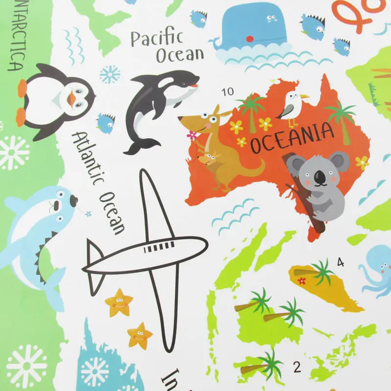 Colorful World Map Wall Sticker Decal Vinyl Animal Cartoon Wall Stickers For Kids Rooms Nursery Home Decor Children Art Poster