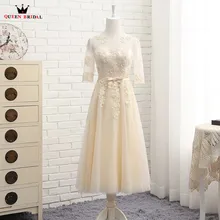 Королевское свадебное платье трапециевидной формы длиной до середины икры с рукавом до локтя, Тюлевое кружевное вечернее платье, Короткие вечерние платья, женское элегантное платье DR02M