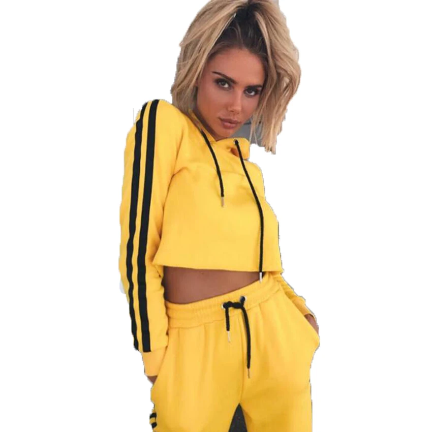 Womens Track Suit With Hood Crop Top and Long Pants 2