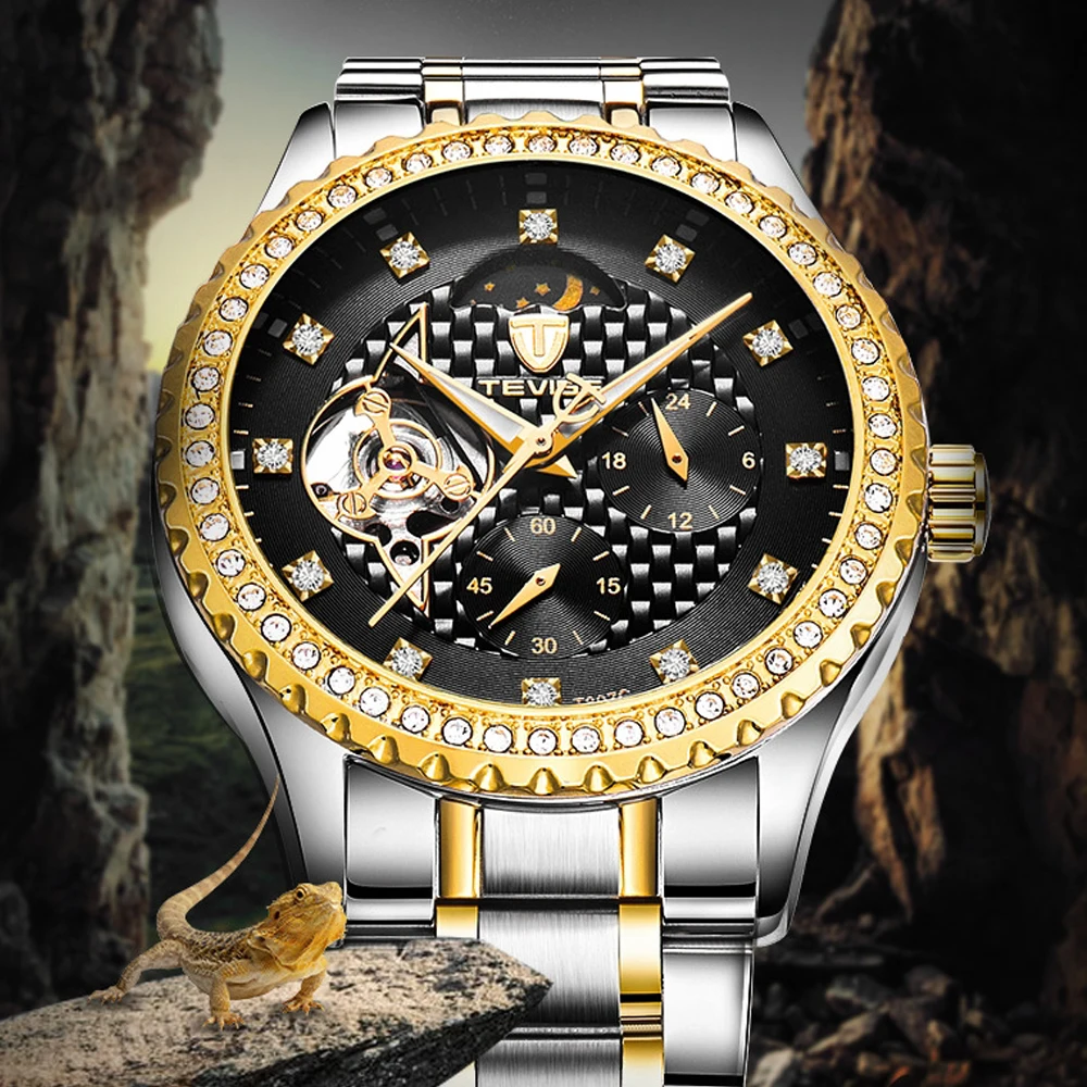 

Top Brand TEVISE Golden Automatic Men Watch Waterproof Mechanical Watches Torbillon Sport Gold Wristwatch Relogio Masculino