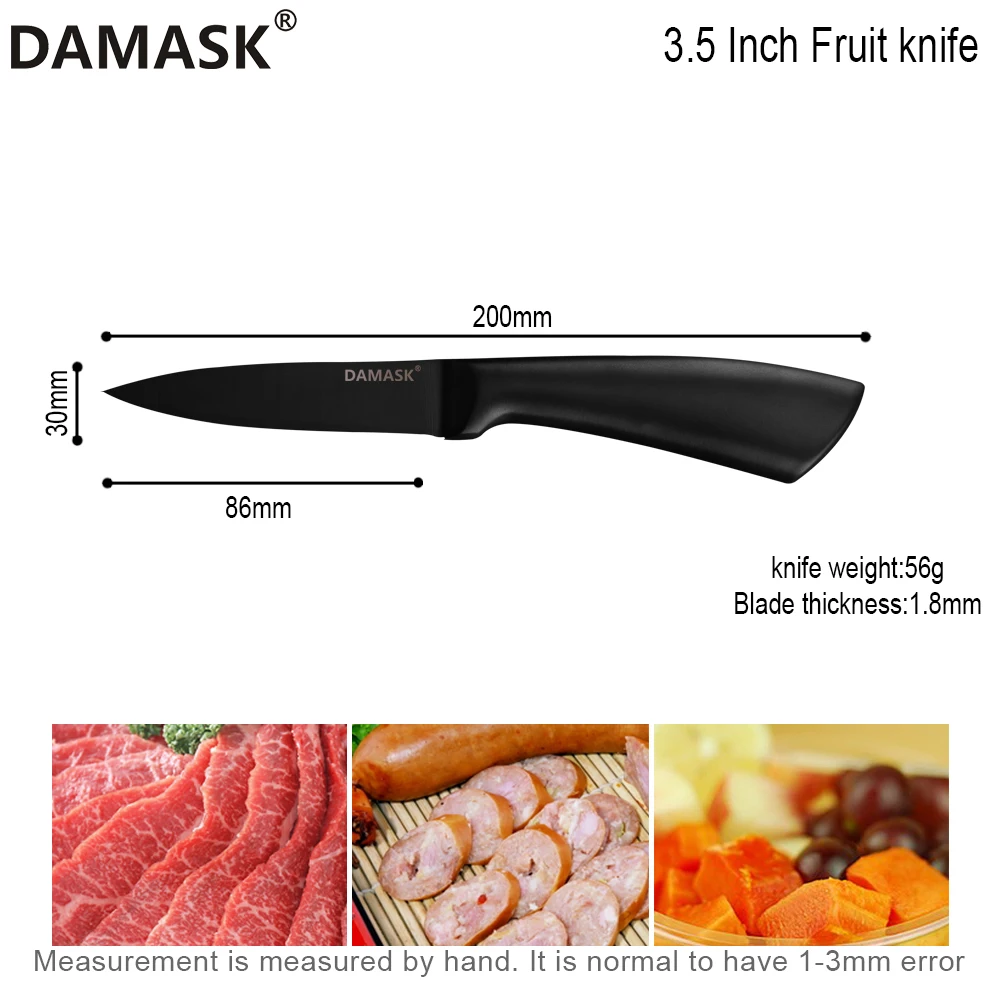 Дамасские японские кухонные ножи, набор ножей из нержавеющей стали с антипригарным покрытием, полностью черный нож для очистки овощей Santoku, нож для нарезки повара