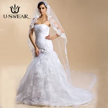U-SWEAR, год, один слой, Кружевная аппликация, свадебная фата, фата для венчания, 300 см, кружевная фатиновая Фата, футляр, труба, Фата для невесты, Русалка