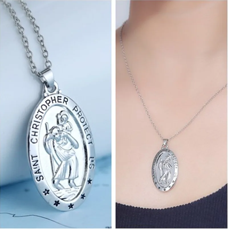 Вдохновляющие религиозные винтажные греческие мифические фигурки Святого Кристофера защищают нас кулон ожерелье для женщин из цинкового сплава подарки