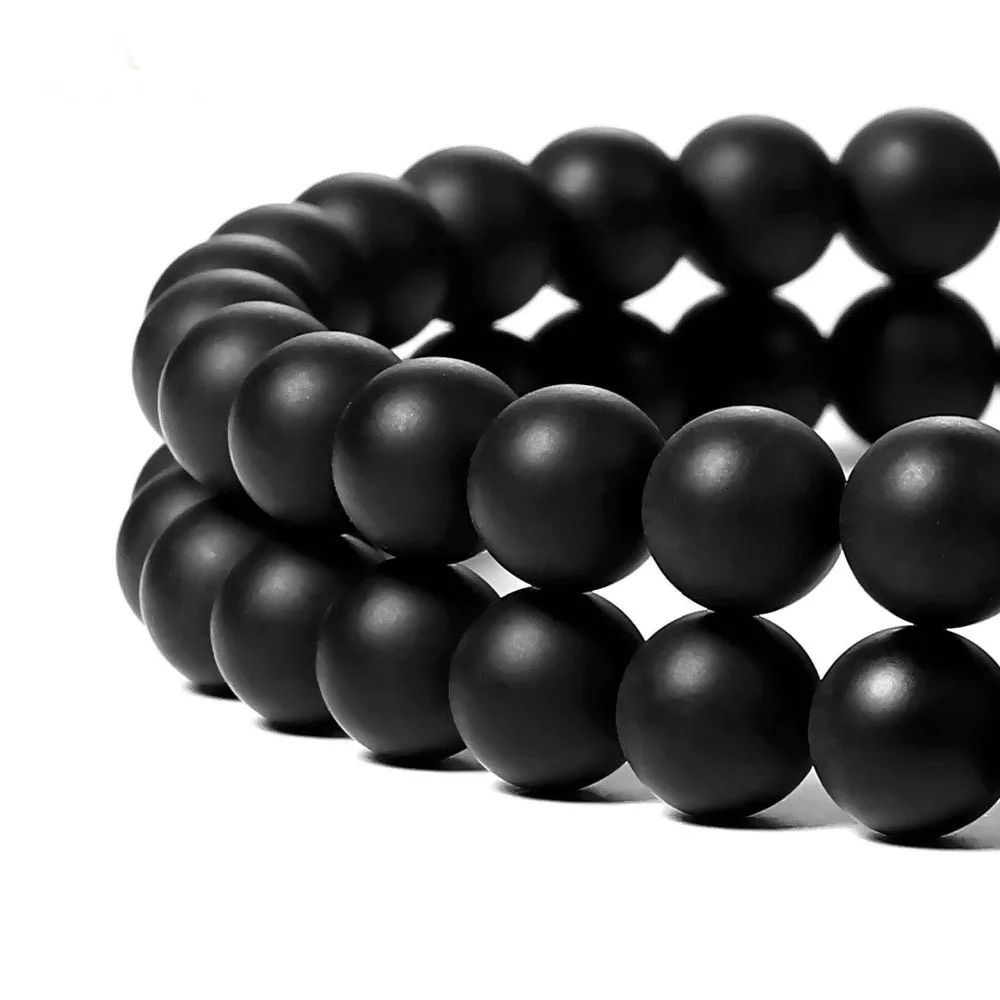 

AA+ Natural Stone Matte Black agates Onyx Round Loose Beads 15" Strand 4 6 8 10 12 14MM Pick Size For DIY Jewelry Making