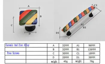 2PC/Set Handle And Knob Colorful Stripe Cupboard Closet Cabinet Handle Knob Furniture Handle Knob Drawer Locker Pull Free Screws new 2pcs cartoon ceramic cabinet handle and knob seashell wardrobe handle child bedroom drawers knob dresser pull multi