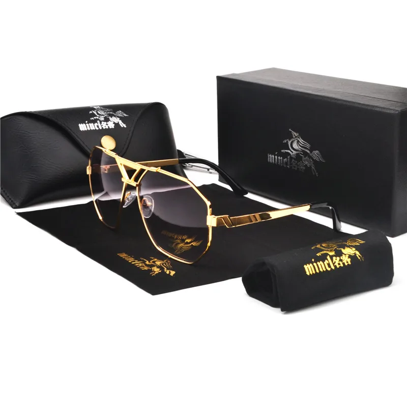 MINCL/ 2019 Oversize Square Sunglasses Women Fashion Flat Top Gradient Sun Glasses Men Rimless Large Frame with box FML | Аксессуары для