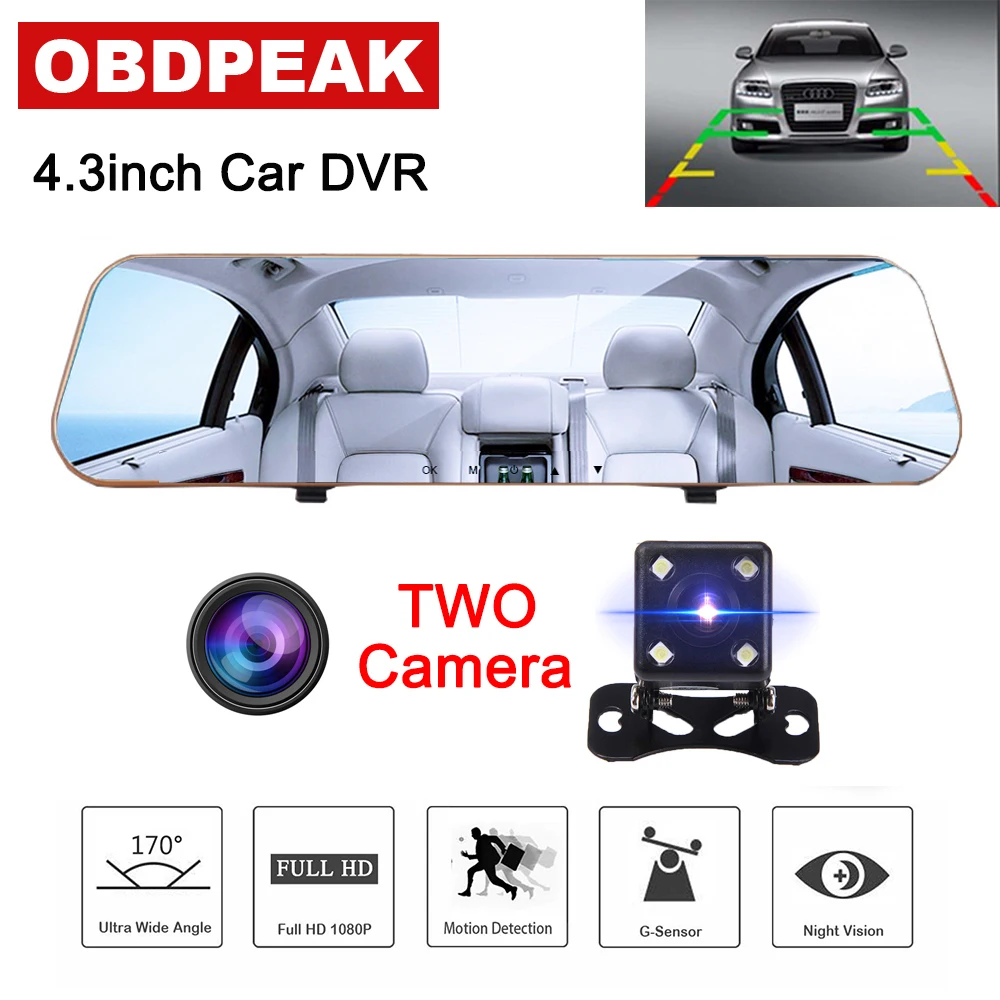 4 3 Inch Car Dvr font b Camera b font Rearview Mirror Dual Lens Full HD