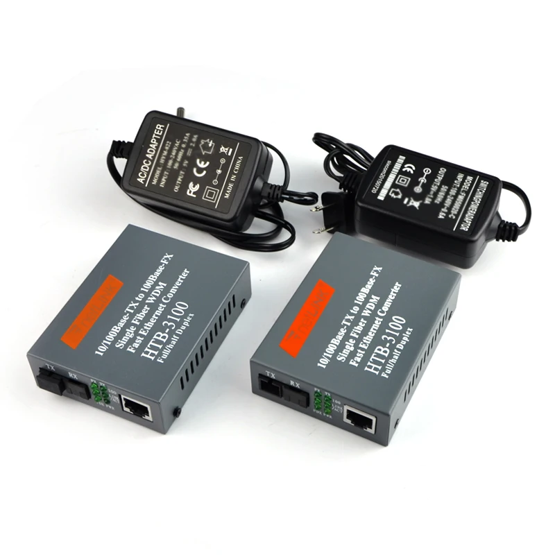

1Pair HTB-3100AB htb-3100ab 10/100M Singlemode 1310nm 25KM Simplex Fiber Optic to RJ45 Ethernet Media Converter