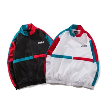

Youth Casual Track Jackets Full Zipper Up Hip Hop Male Autumn Windbreaker Jacket Vintage Color Block Patchwork Jackets Coats