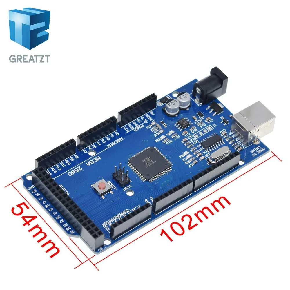 Плата GREATZT Mega 2560 R3 Mega2560 REV3(ATmega2560-16AU CH340G) на usb-кабеле совместима с arduino [с USB линией]