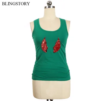 

BLINGSTORY Summer Tops Sleeveless Women Plus Size Sequin Sleeveless Tshirt 4XL