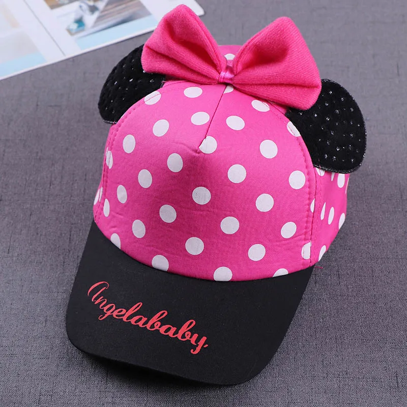 Style 2 rose red Летняя Милая Кепка в горошек с большим бантом, хлопковая детская бейсбольная кепка для девочек, Кепка с козырьком в стиле хип-хоп, Кепка от солнца, Кепка с козырьком - Цвет: Style 2 rose red