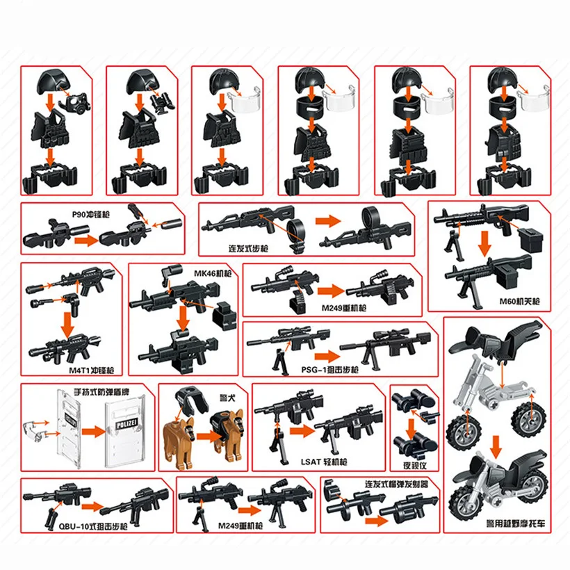 Спецназ команда кирпич Военный Город полиция солдат оружие Модель Строительные блоки Набор игрушек для детей развивающие игрушки