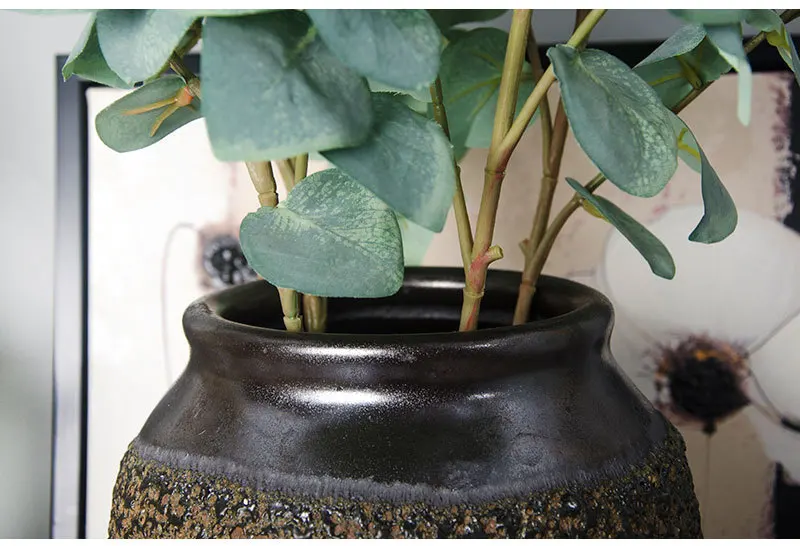 Flone European Artificial Banyan Tree Leaves Gold Money Leaves Eucalyptus Leaves Fake Plant Flowers Branch Home Decor Plant  (7)