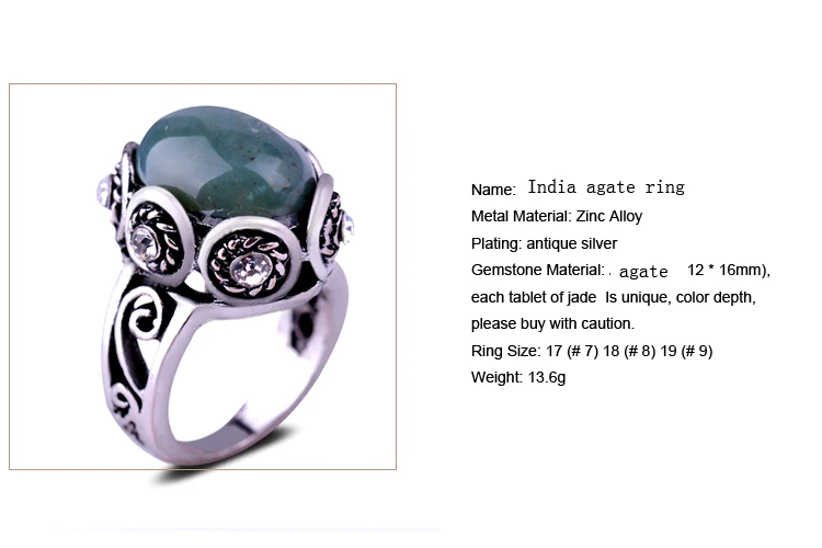 Натуральный индийский агат серебряное кольцо для женщин океан Оникс Камень Античная овальная Установка кристалл цветок Винтаж Мужчины подарок кольца на палец