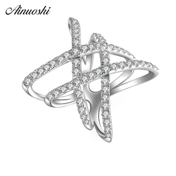 

AINUOSHI Geometry 925 Sterling Silver Wedding Ring Engagement Anniversary Hallow Lover Rings Birthday Unique Silver Jewelry Gift