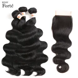 Реми Форте 28 дюймовые индийские волосы с закрытием волос Расширение объемная волна Связки с закрытием 4x4 ткет натуральные волосы с