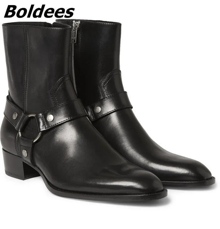 

Classic Designer Tan Suede Leather Winter Shoes Men Harness Men Ankle Boots Round Toe Side Zipper Short Trendy Military Boots