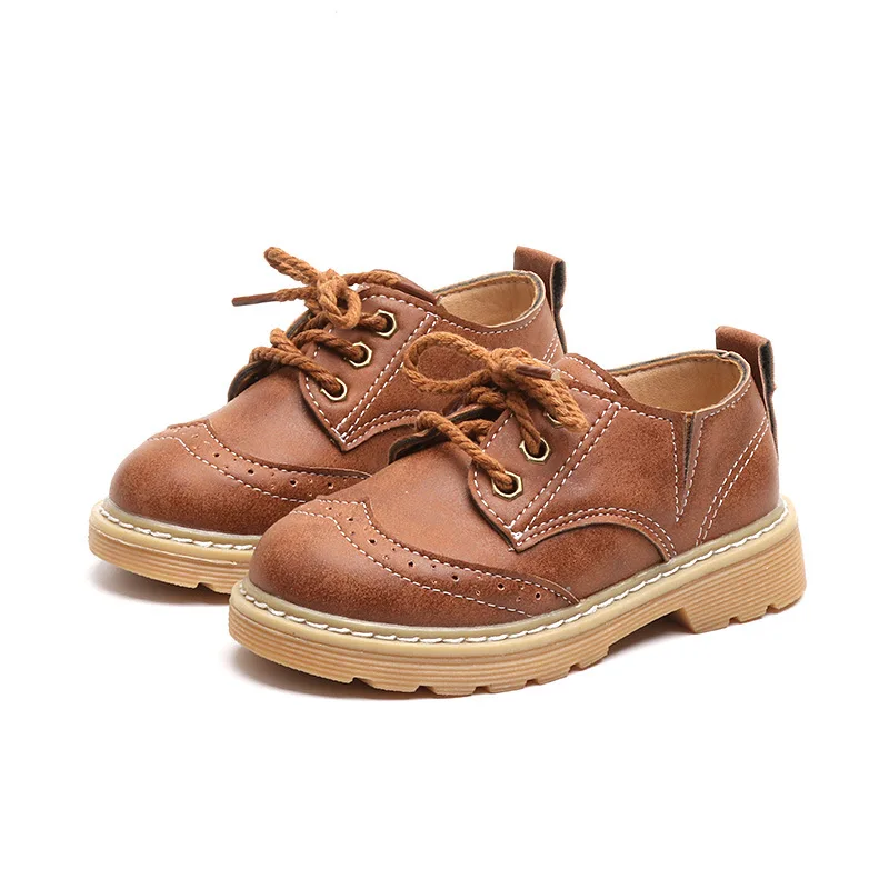 Осенняя детская обувь на шнуровке; обувь из искусственной кожи с мягкой подошвой из коровьей кожи; нескользящая повседневная обувь для мальчиков и девочек