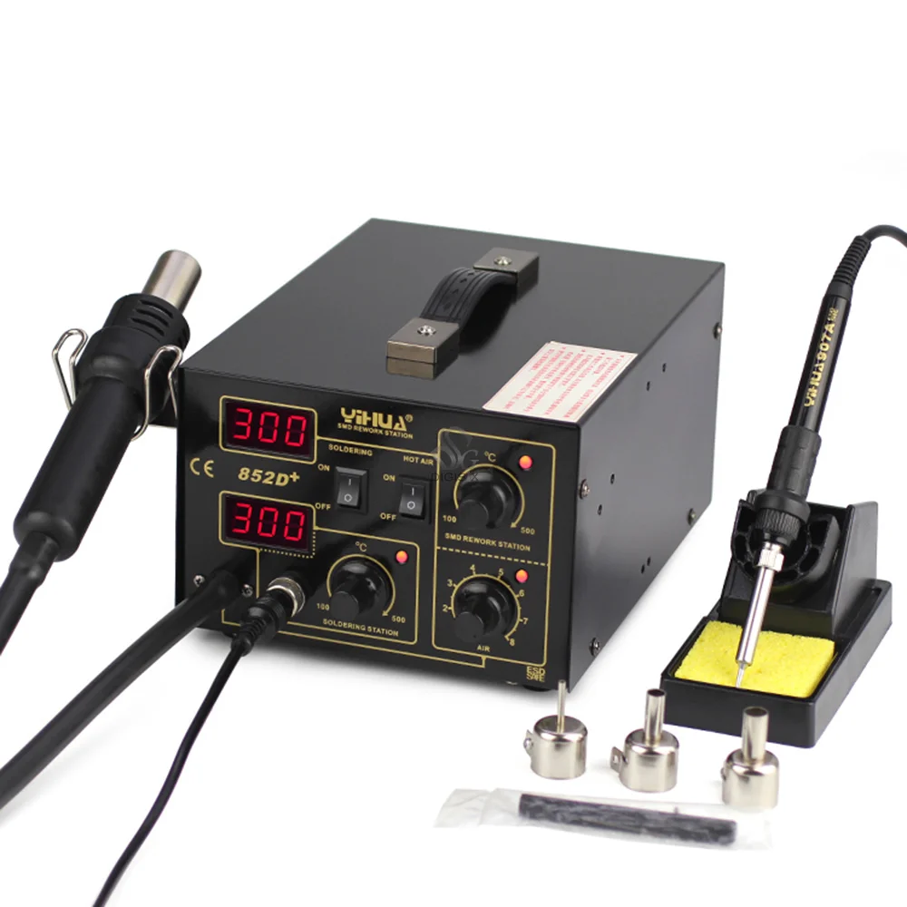 

Free shipping 700W 220V Pump Type Yihua 852D+ Hot Air Gun Digital Soldering Iron SMD Rework Station