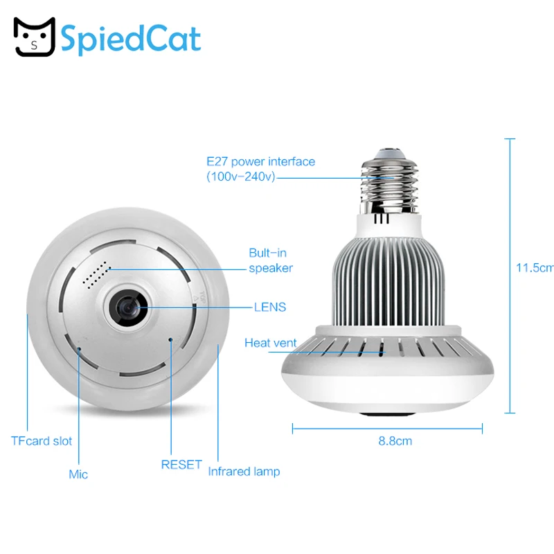 

360 Degree Panoramic Fisheye 1.3MP Bulb Light Wireless IP Smart Home CCTV 3D VR Home Security Anti-Burglar WiFi Mini Camera