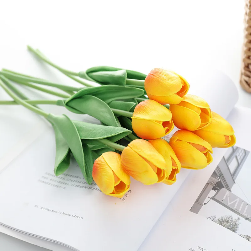 1 шт. 30 см настоящие ПУ-тюльпаны искусственные цветы для украшения дома, сада, спальни - Цвет: Orange Yellow