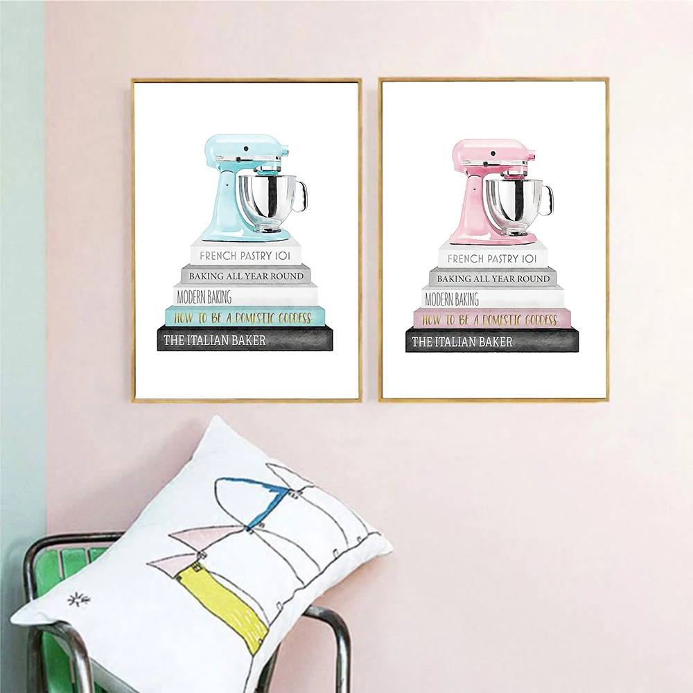 Mixer Wall Art Picture On The Wall Nordic Style Decor For Kitchen Room Blue And Pink Color Style Metal Organic Glass Framed Painting Calligraphy Aliexpress