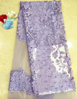 

6 colors option lilac purple African tulle lace fabric laser cut embroidered French net lace with beads for party dress FZZ287