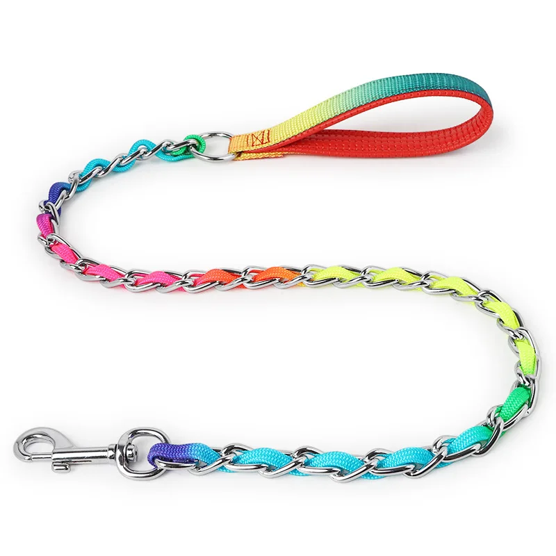 Heavy Duty Dog Leash Colorful Nylon Crossed Metal Dog Leash Dog Chain with Padded Handle for