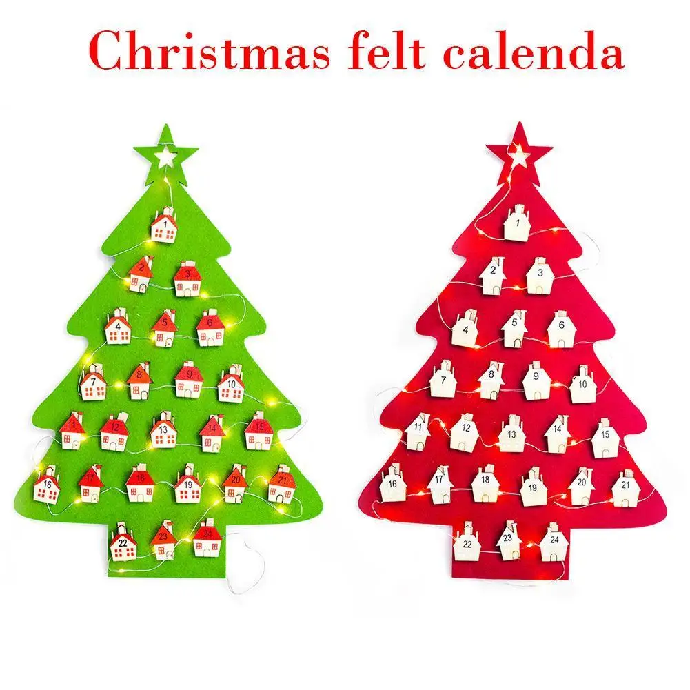

Christmas Felt Calendar Pendant Clip Christmas Countdown Calendar Card Christmas Wall Decoration With LED Light Drop Shipping
