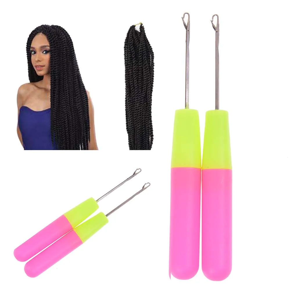 

2 PCS Plastic crochet braid needle hair crochet needles Feather Hair Extension Tools Wig Hook Needle Threader Knitting