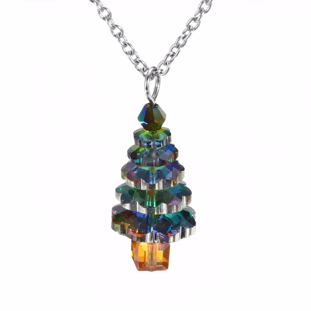 Vintage Changing Color Necklaces Shellhard Crystal Christmas Tree