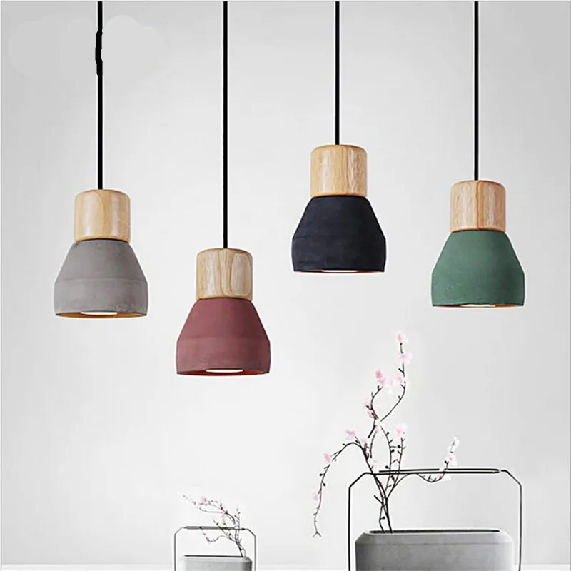 

Vintage Creative Fashion 4 Colors Cement Wood Led E27 Pendant Light For Dining Room Restaurant Bar AC 80-265V Dia 12.5cm 2151