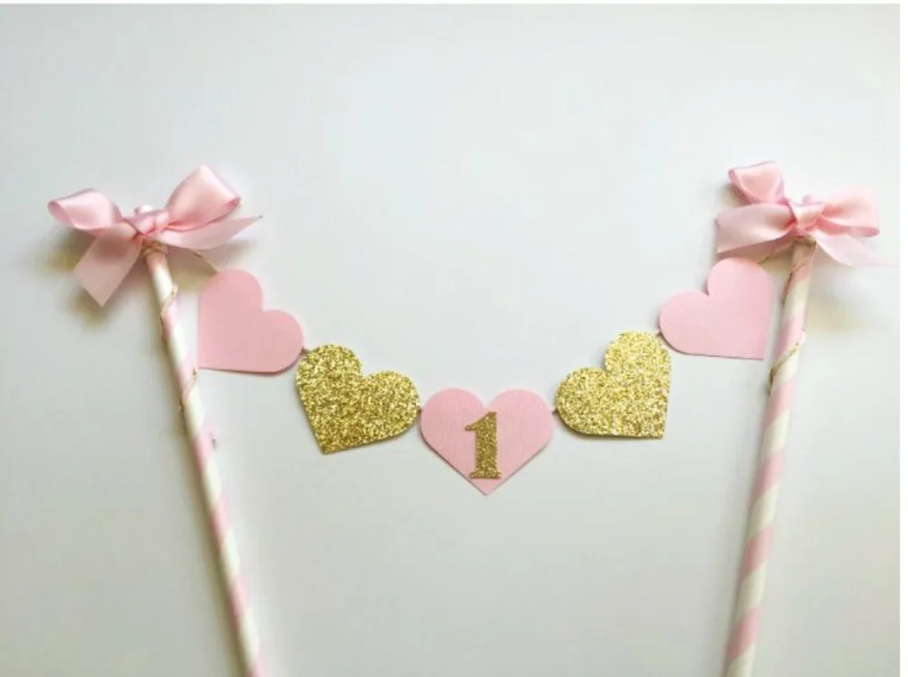 New Pink And Gold Heart Cake Topper Shabby Chic Smash Cake Party