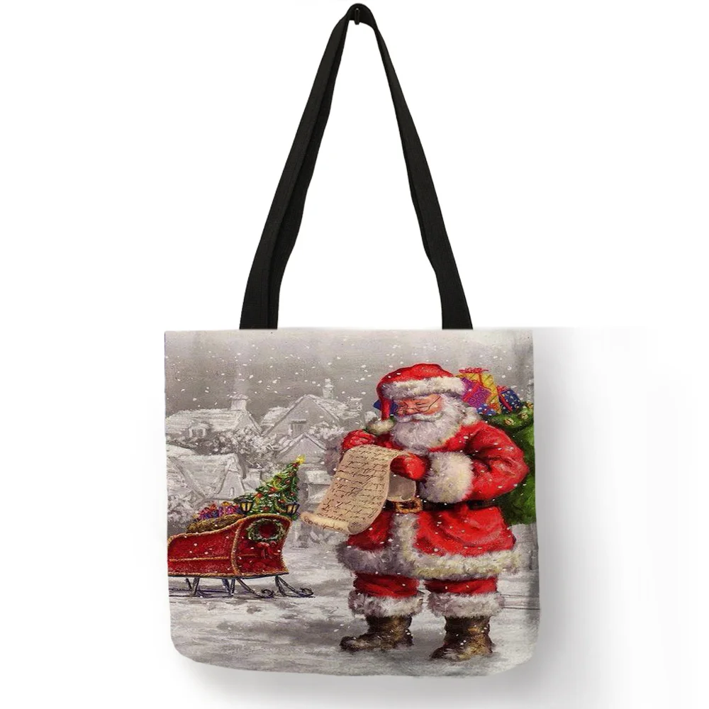Уникальные женские сумки с принтом Merry Christmas santa claus Сумки для подарков эко льняные многоразовые сумки для покупок и поездок