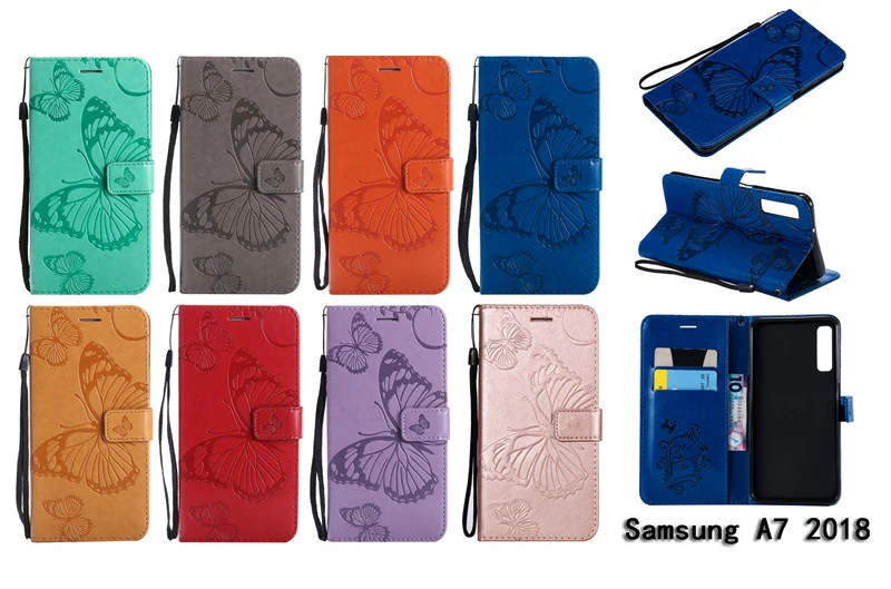A7 Флип кожаный чехол для Samsung Galaxy A7 7 A72018 6," A750 тиснением эксклюзивная модная бабочка чехол телефона