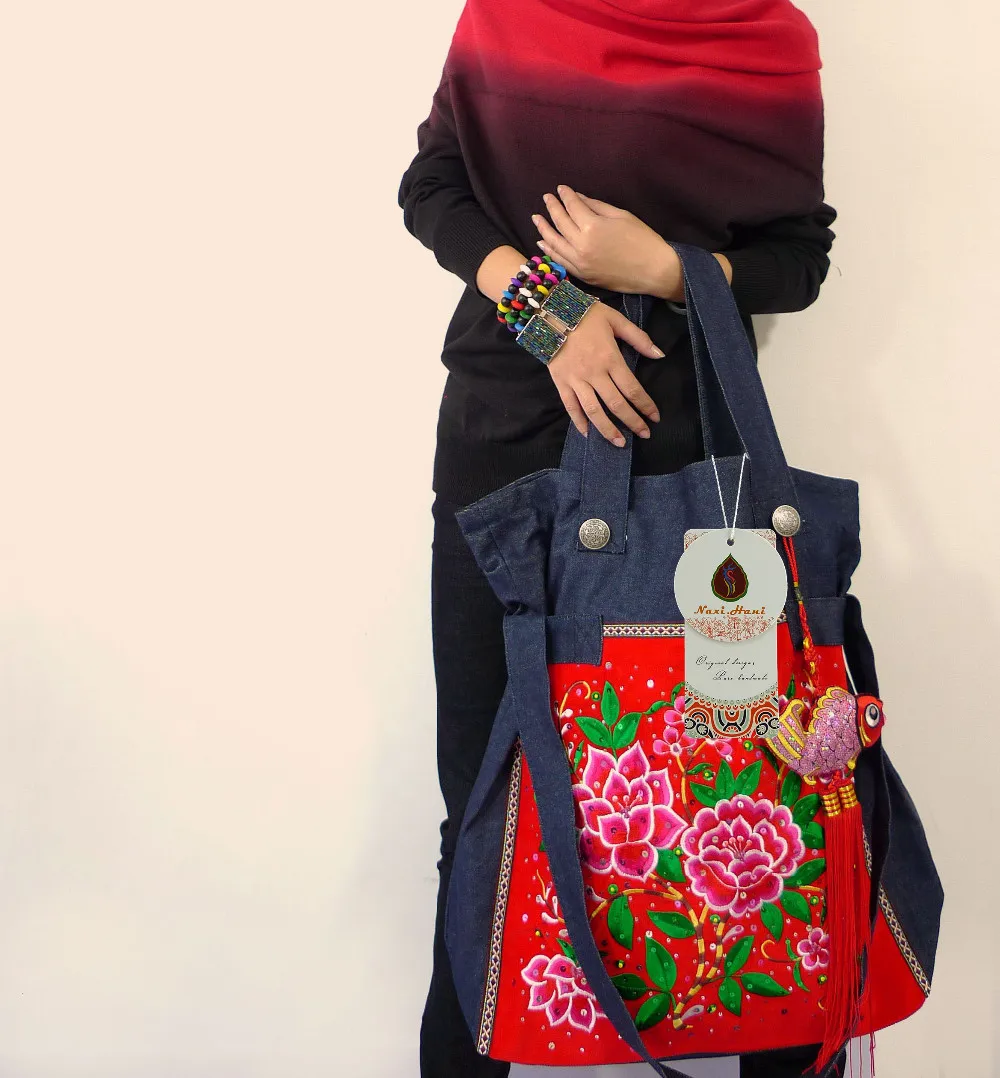 Новейшие Этнические женские сумки ручной работы с вышивкой из пайеток, Модные Винтажные джинсовые сумки-мессенджеры с подвеской в виде рыбьего цветка