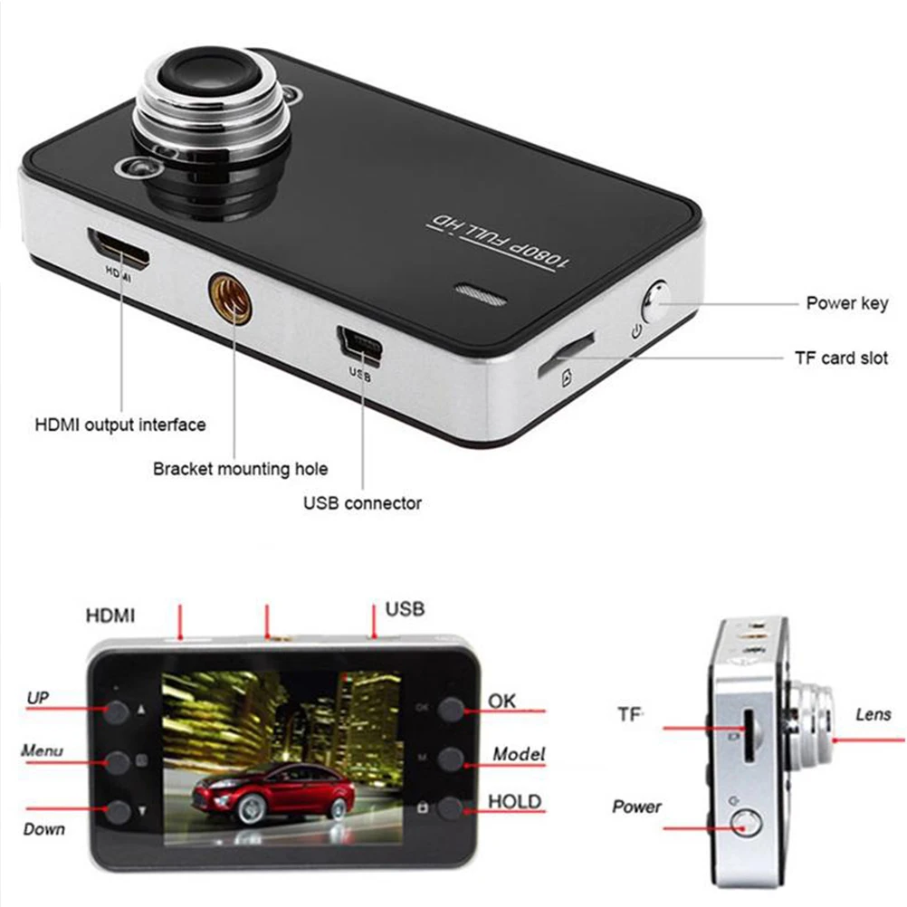 2,6 дюймов Автомобильный видеорегистратор Камера HD 1080P 90 градусов широкоугольный двойной объектив ночного видения видеорегистратор видео регистратор монитор парковки