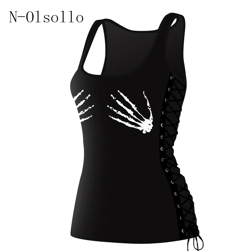

The Skeleton 3D Finger Printed Sporting Tops 2017 New Summer Women Tank Tops Polyester/Spandex Bandage Vests Fitness Casual Tees
