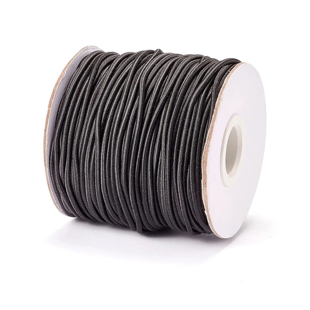 

Round Elastic Cord, with Nylon Outside and Rubber Inside, Black, 2mm; 40m/roll