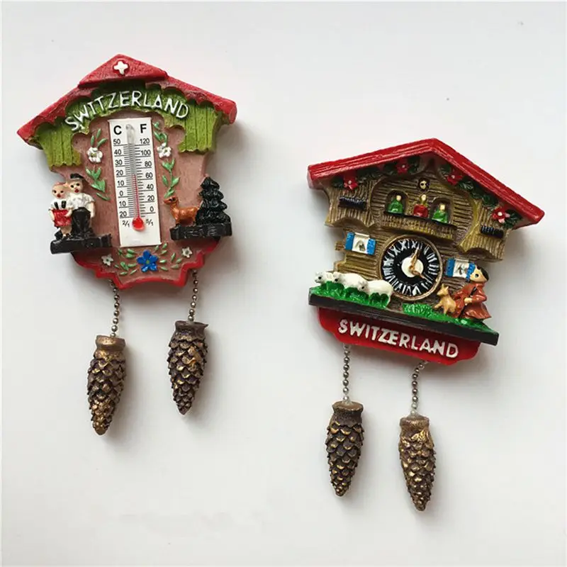 

Switzerland Authentic Cuckoo Clock House 3D Resin Fridge Magnets Tourist Souvenirs Refrigerator Magnetic Stickers Home Decor