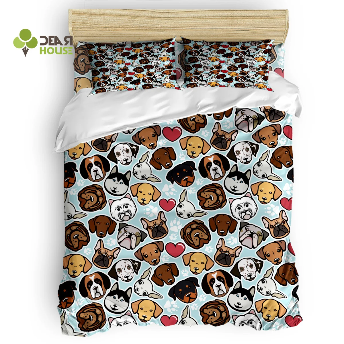 

Dear House Duvet Cover Set Cartoon Dog Head Duvet Cover 4 Piece Bedding Set