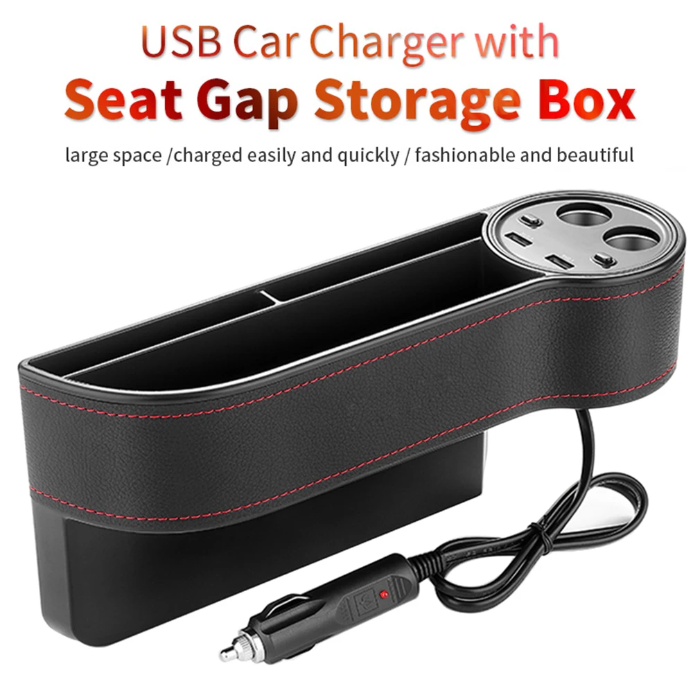 

JINSERTA Car Seat Crevice Storage Box 2 USB Car Charger Cigarette Lighter Socket Car Organizer Bag Gap Pocket Tidying Card Phone