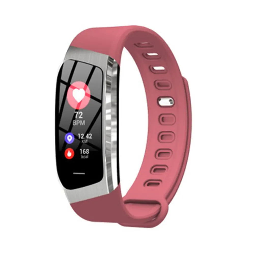 Умный Браслет E18 цветной сенсорный экран IP67 Водонепроницаемый кровяное давление кислородный монитор сердечного ритма умные часы дропшиппинг - Цвет: red silver